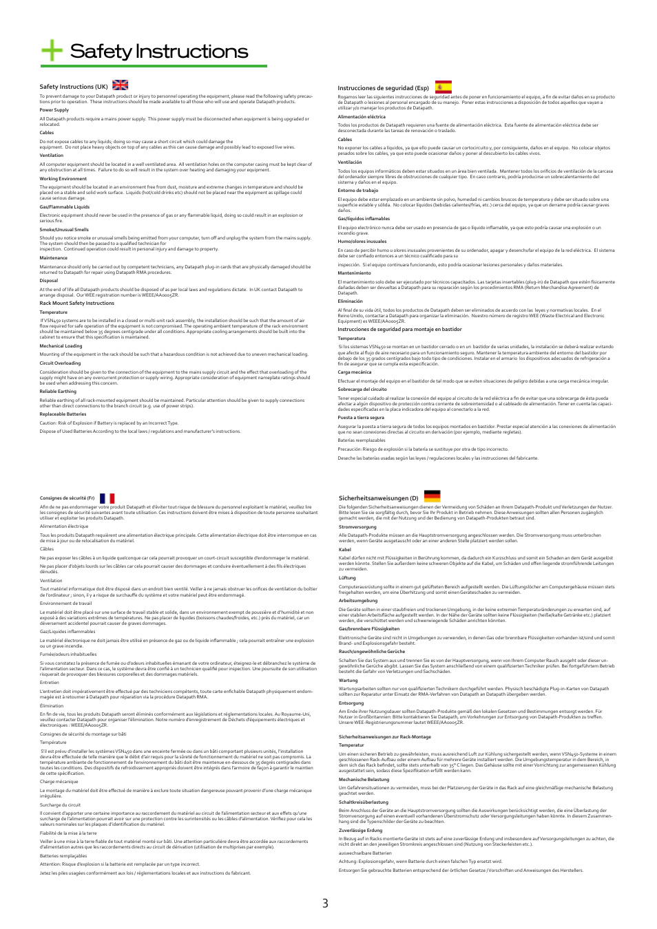 Safety instructions | Datapath VSN450 User Manual | Page 3 / 16