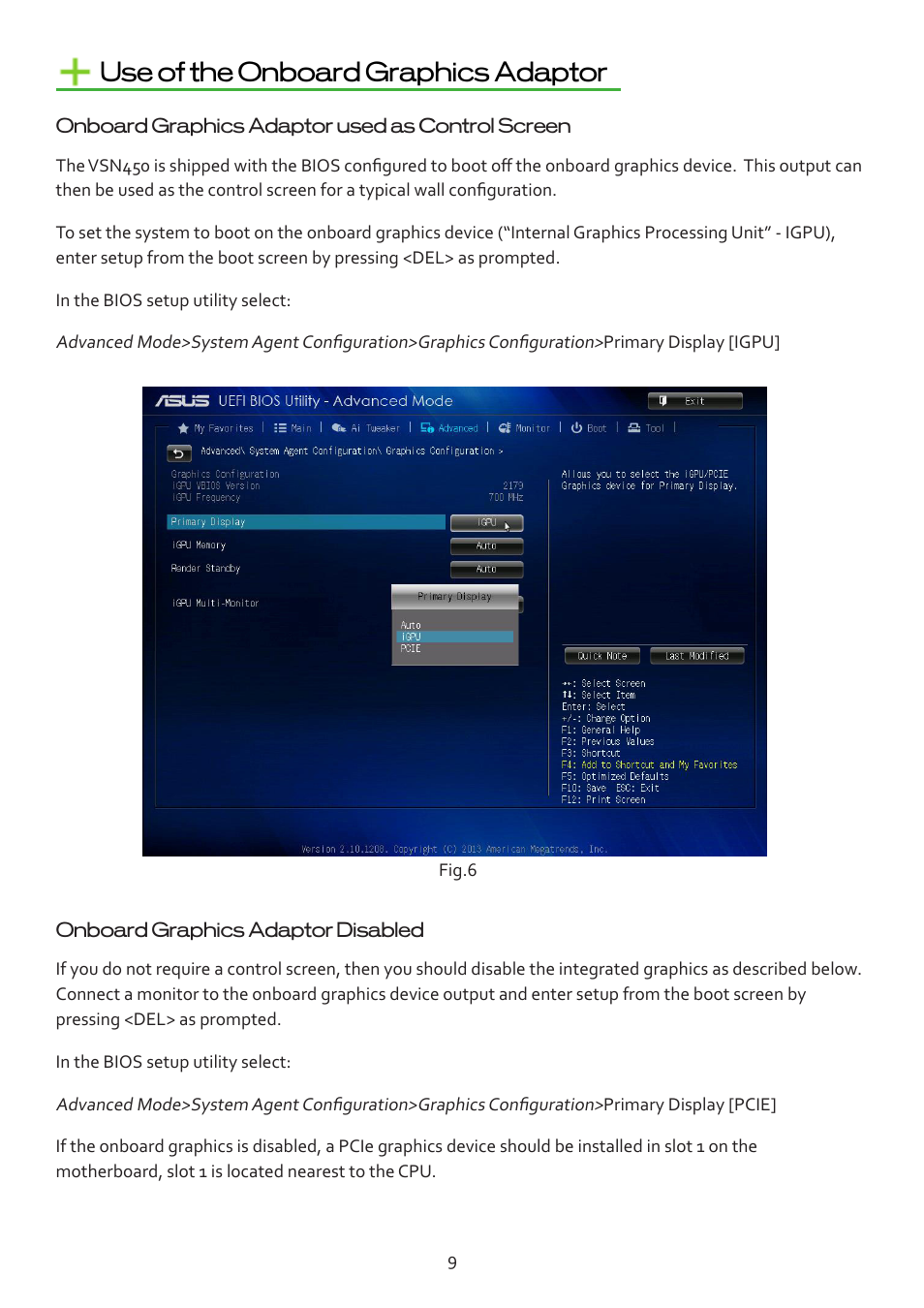 Use of the onboard graphics adaptor | Datapath VSN450 User Manual | Page 9 / 16