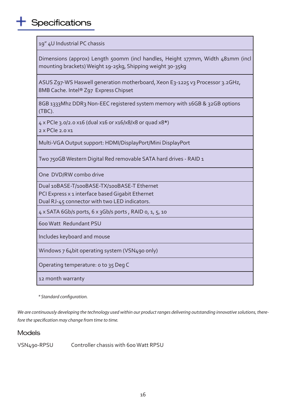 Specifications | Datapath VSN490 User Manual | Page 16 / 19