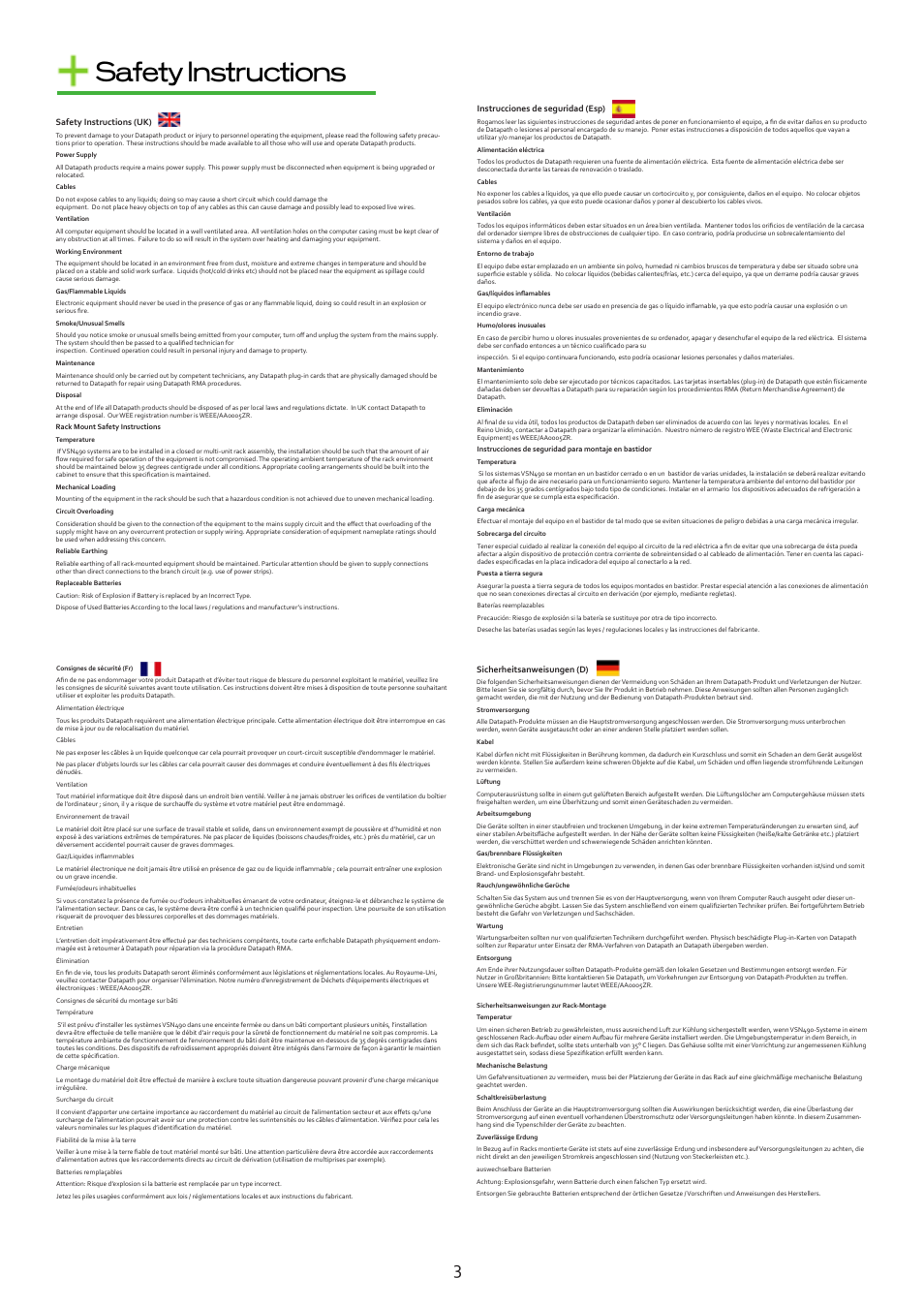 Safety instructions | Datapath VSN490 User Manual | Page 3 / 19