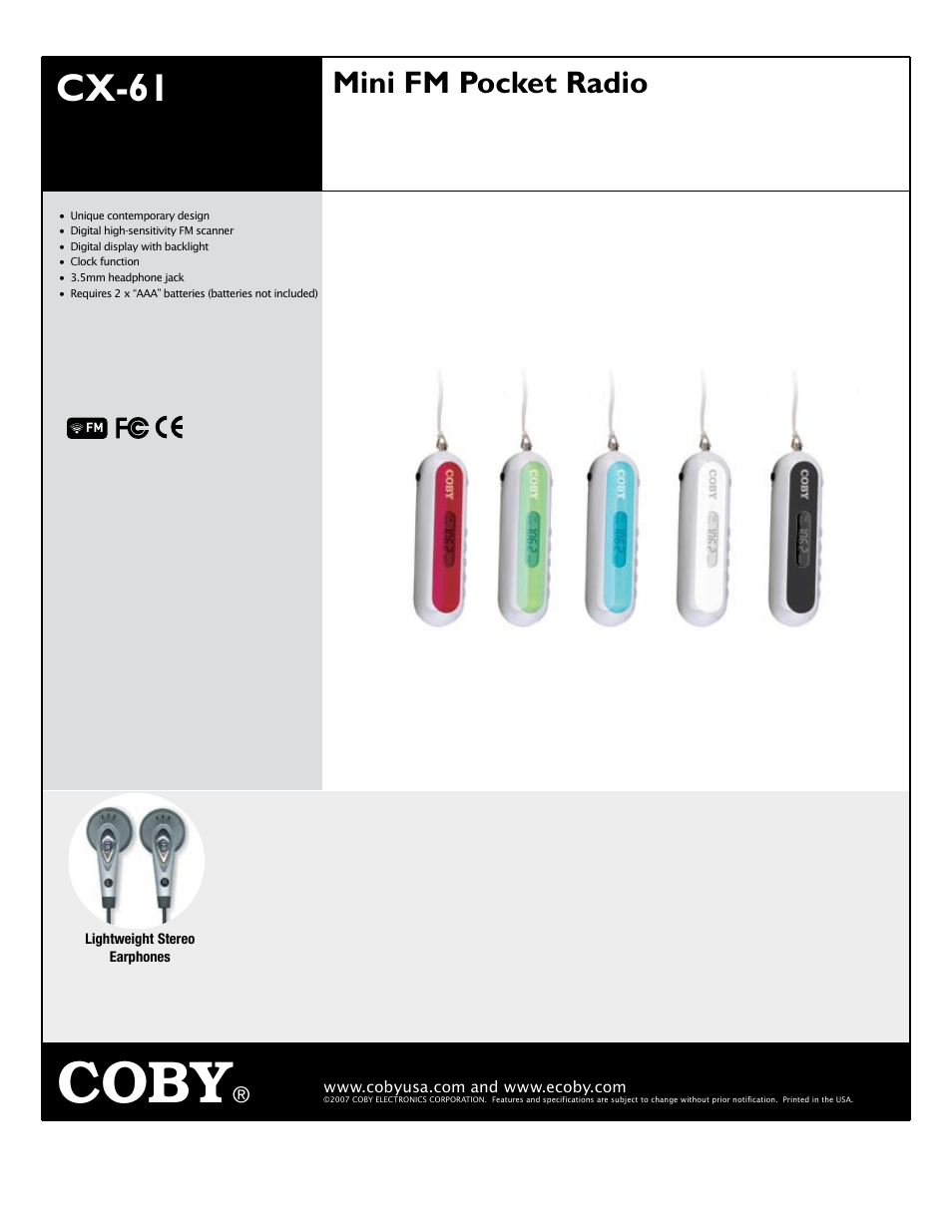 COBY CX-61 User Manual | 1 page