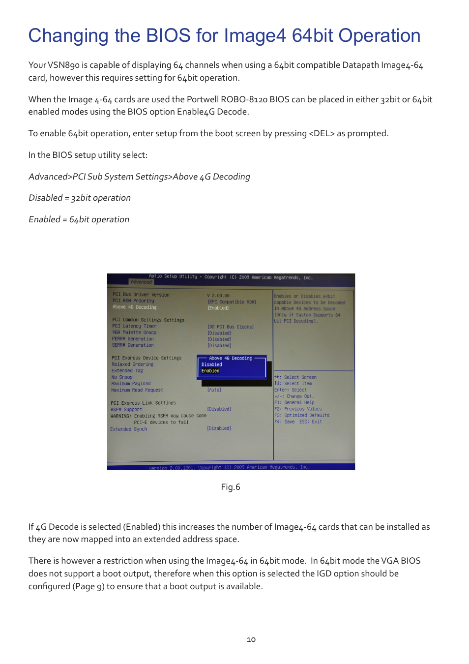 Changing the bios for image4 64bit operation | Datapath VSN890 User Manual | Page 10 / 20