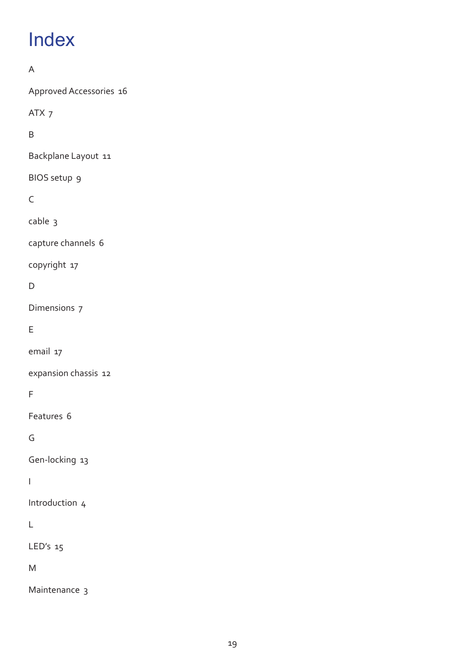 Index | Datapath VSN890 User Manual | Page 19 / 20