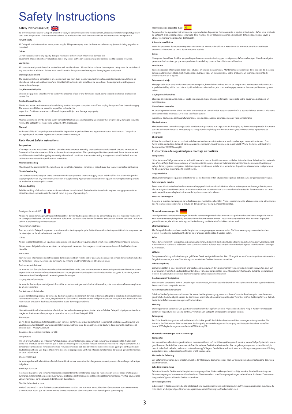 Safety instructions | Datapath VSN890 User Manual | Page 3 / 20