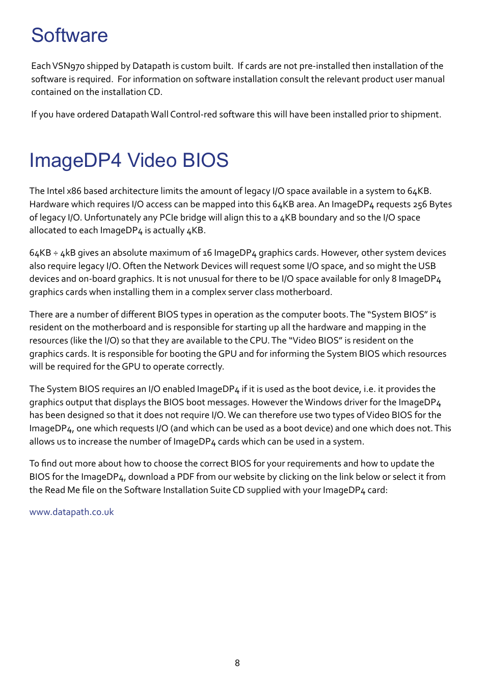 Software, Imagedp4 video bios | Datapath VSN970 User Manual | Page 8 / 17