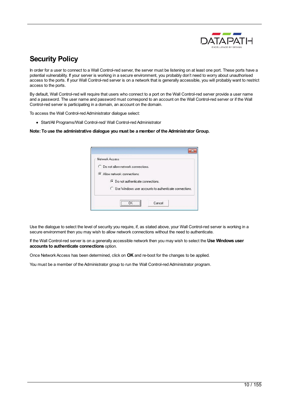 Security policy | Datapath Wall Control User Manual | Page 10 / 155
