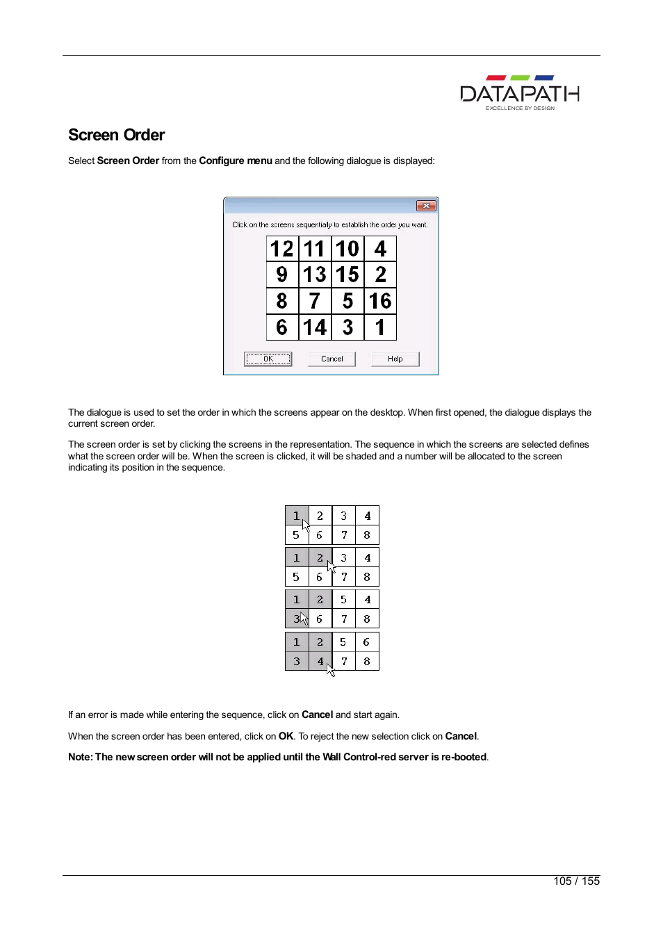 Screen order | Datapath Wall Control User Manual | Page 105 / 155