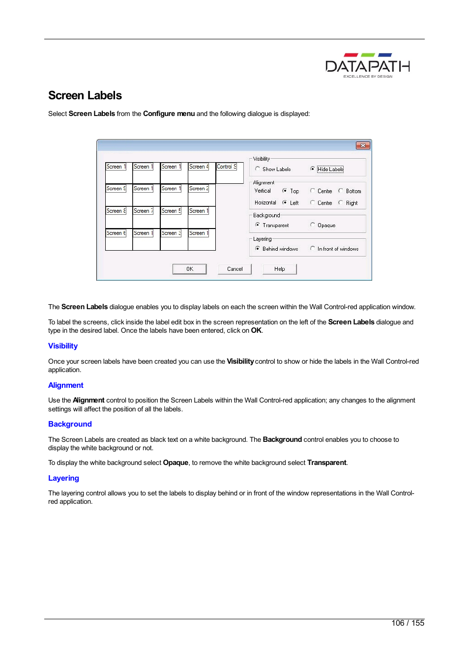 Screen labels | Datapath Wall Control User Manual | Page 106 / 155