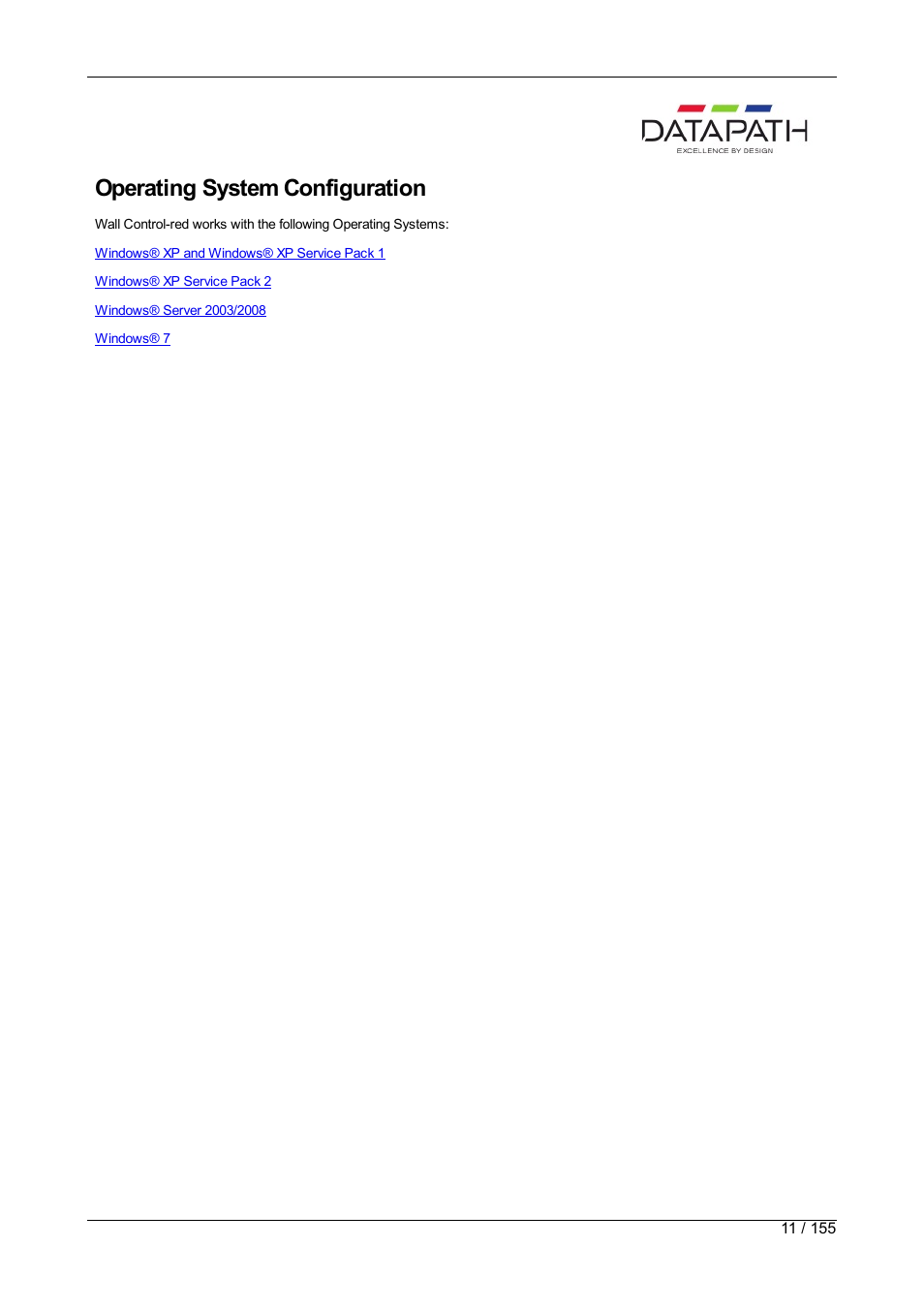 Operating system configuration | Datapath Wall Control User Manual | Page 11 / 155