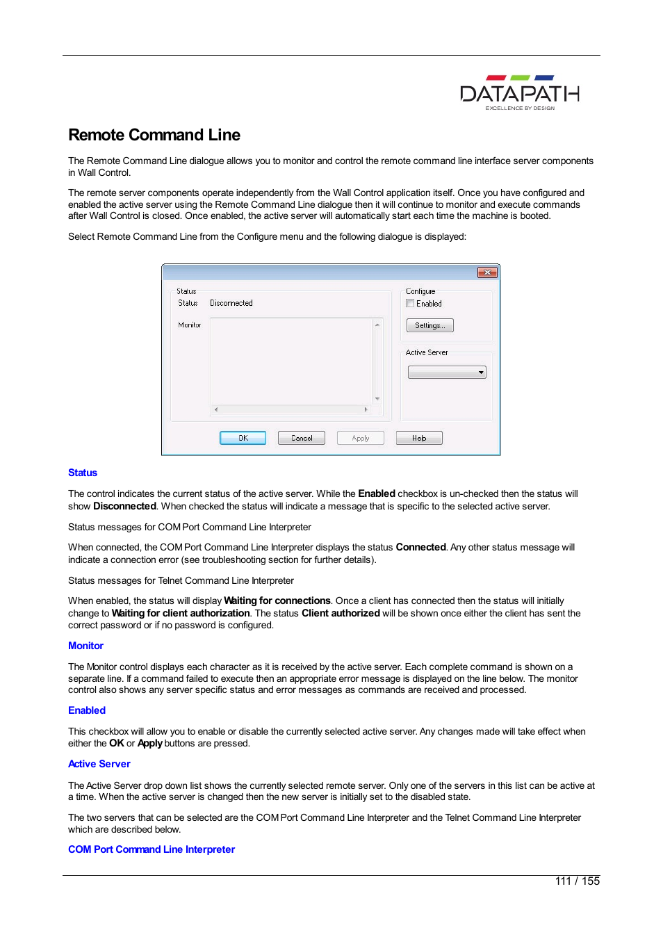 Remote command line | Datapath Wall Control User Manual | Page 111 / 155