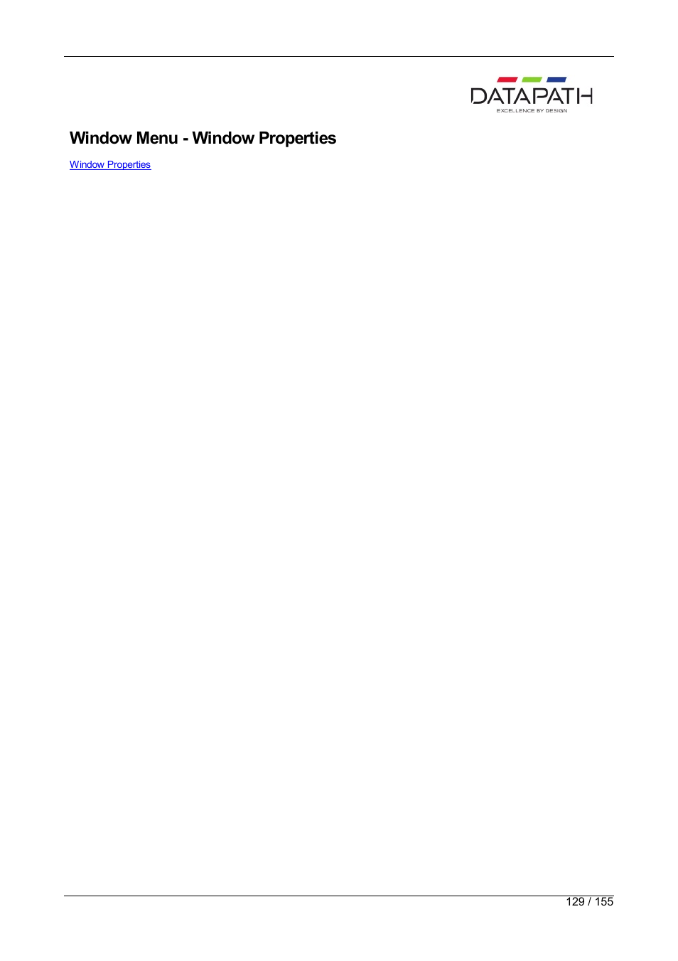 Window menu, Window properties, Window menu - window properties | Datapath Wall Control User Manual | Page 129 / 155