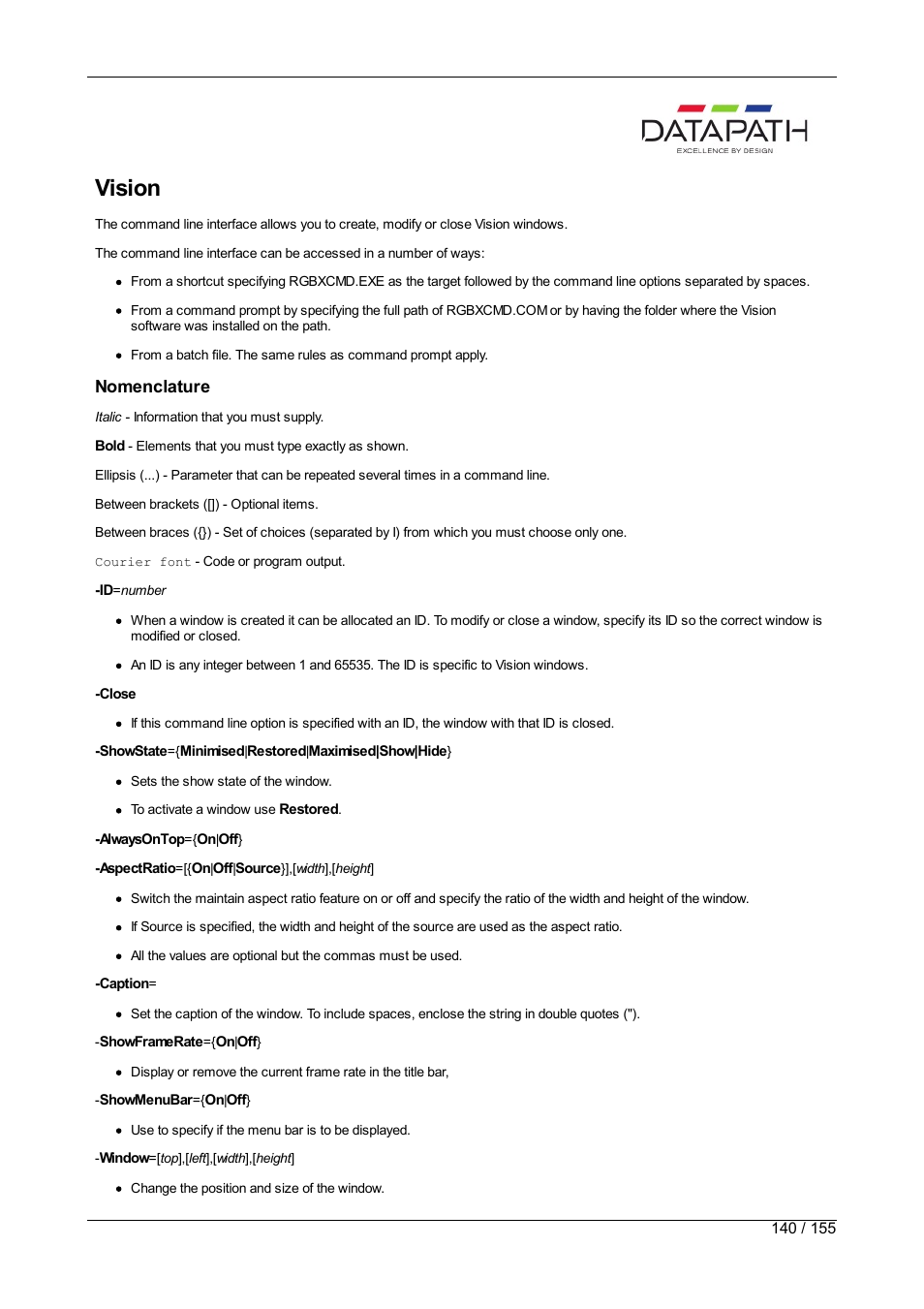 Vision, Nomenclature | Datapath Wall Control User Manual | Page 140 / 155