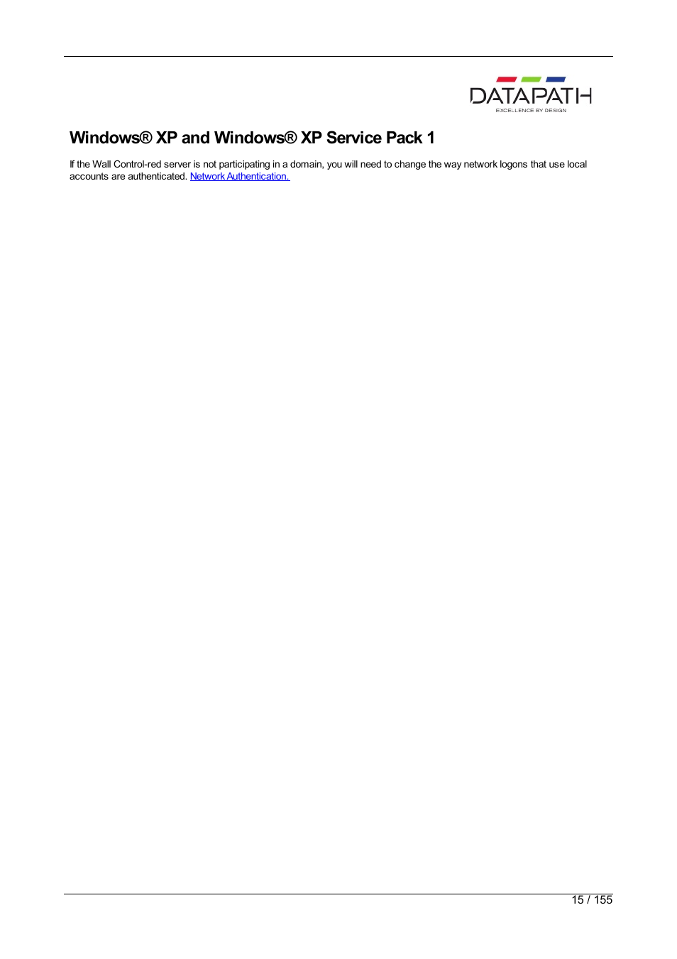 Windows xp and windows xp service pack 1, Windows® xp and windows® xp service pack 1 | Datapath Wall Control User Manual | Page 15 / 155
