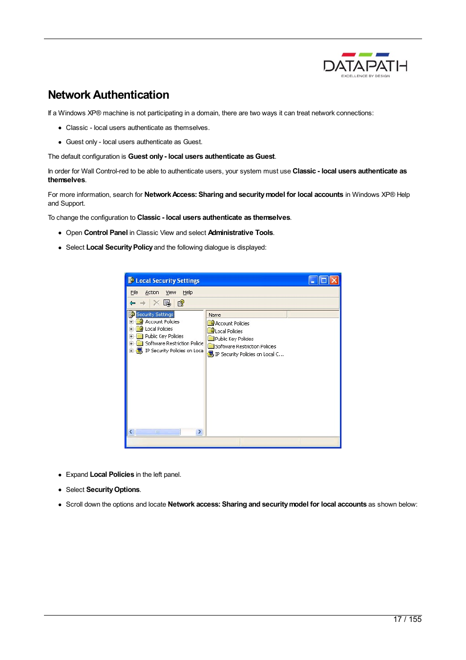 Network authentication | Datapath Wall Control User Manual | Page 17 / 155