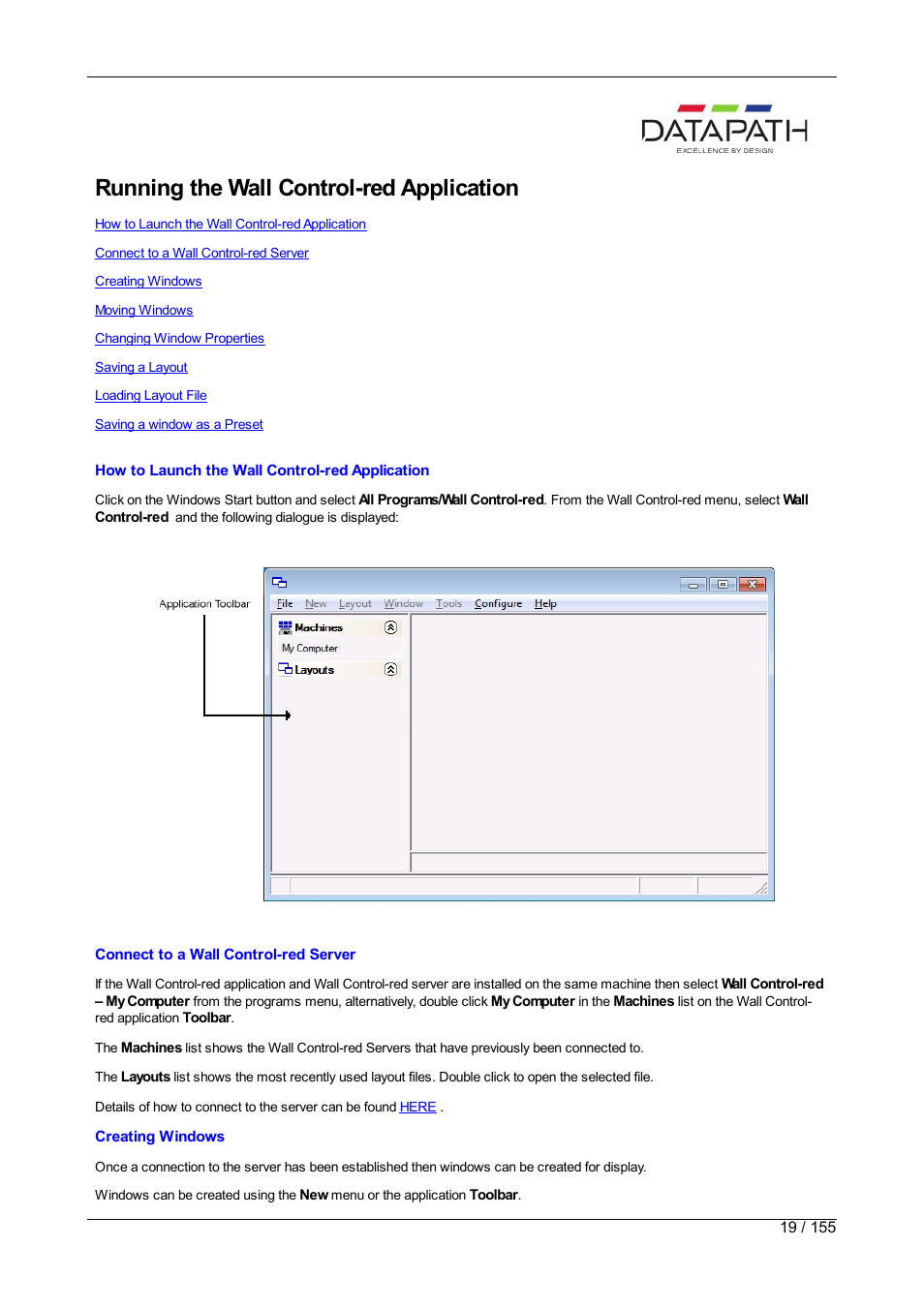 Running the application, Running the wall control-red application | Datapath Wall Control User Manual | Page 19 / 155
