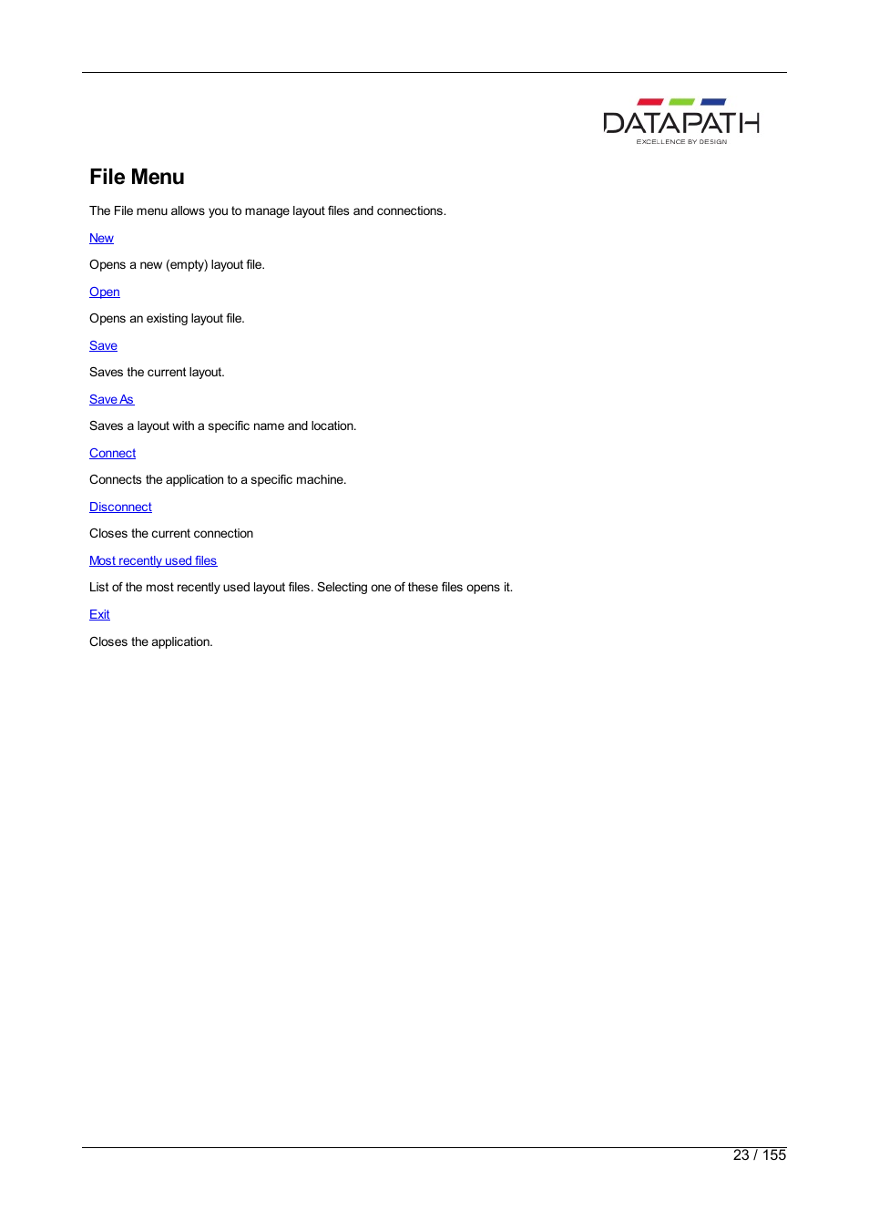 File menu | Datapath Wall Control User Manual | Page 23 / 155