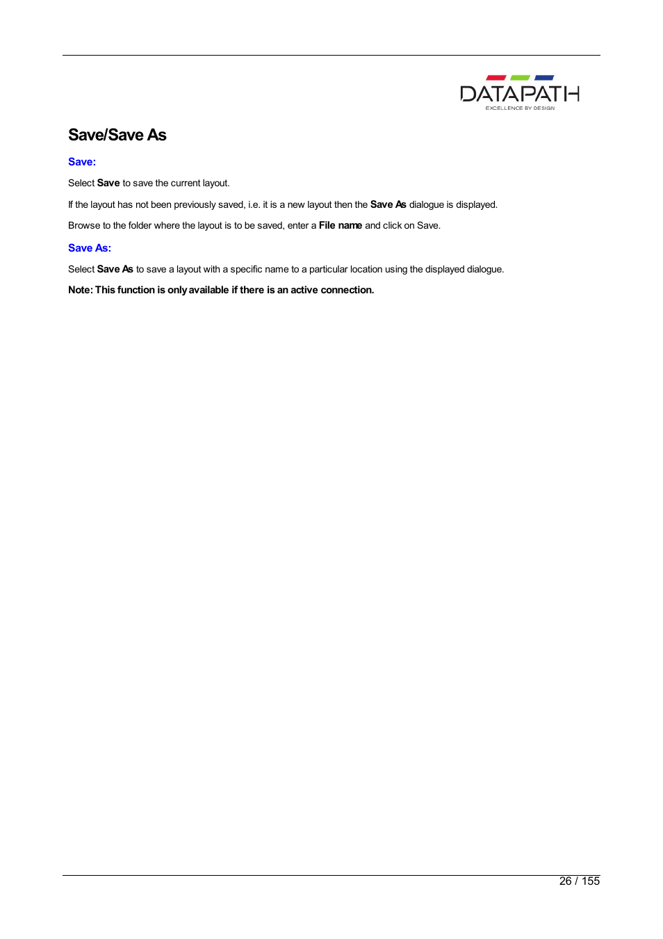 Save and save as, Save/save as | Datapath Wall Control User Manual | Page 26 / 155
