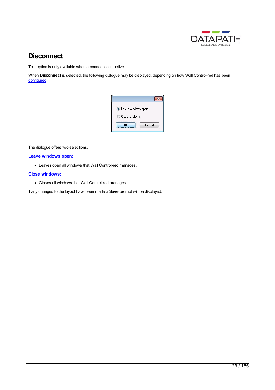 Disconnect | Datapath Wall Control User Manual | Page 29 / 155