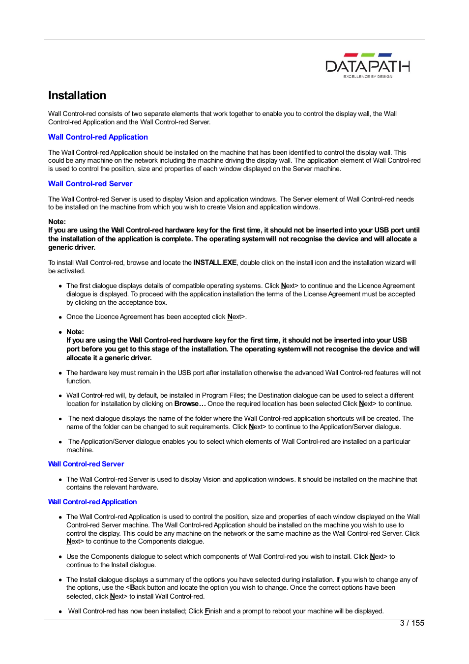 Installation | Datapath Wall Control User Manual | Page 3 / 155