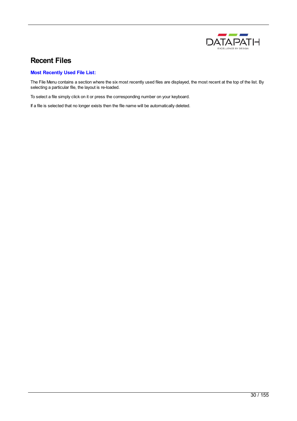 Recent files | Datapath Wall Control User Manual | Page 30 / 155