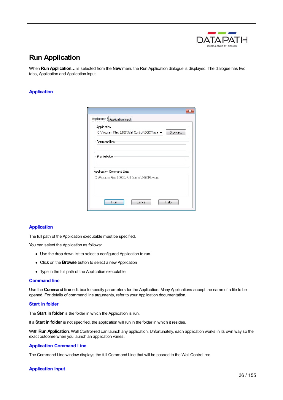 Application, Run application | Datapath Wall Control User Manual | Page 36 / 155