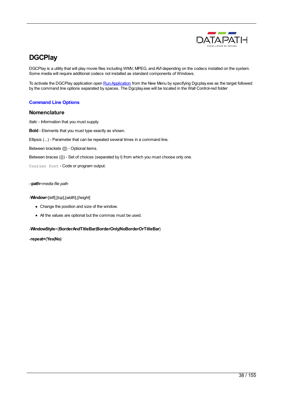 Applications, Dgcplay, Nomenclature | Datapath Wall Control User Manual | Page 38 / 155