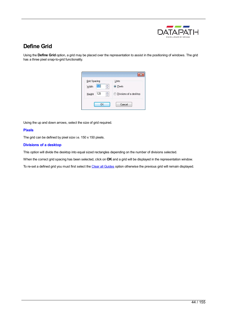 Define grid | Datapath Wall Control User Manual | Page 44 / 155