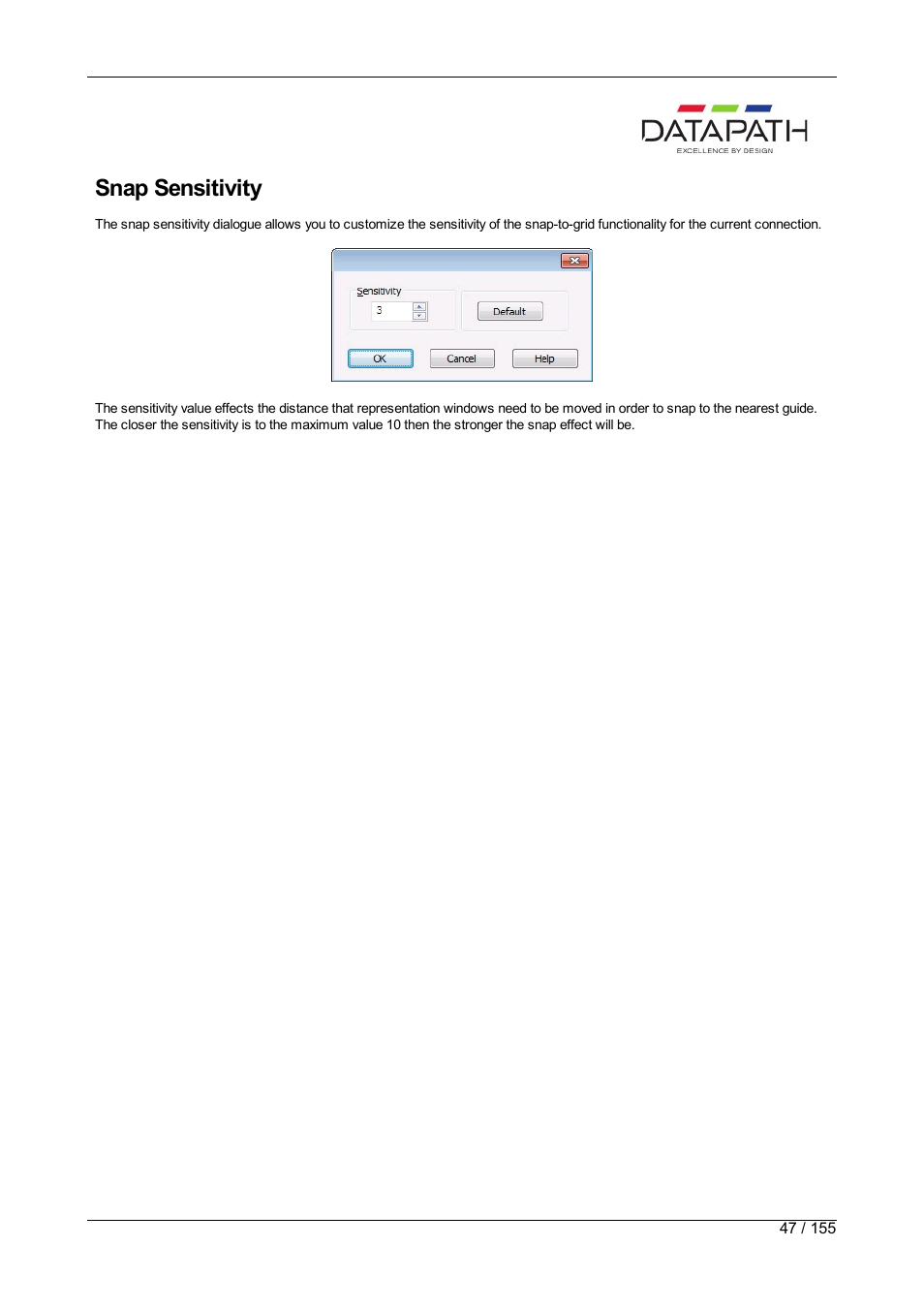 Snap sensitivity | Datapath Wall Control User Manual | Page 47 / 155