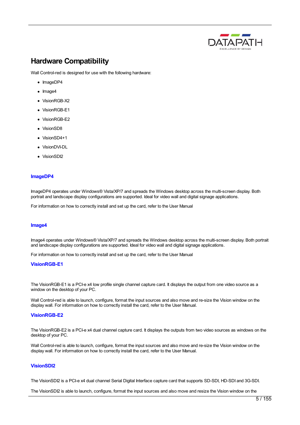 Hardware compatibility | Datapath Wall Control User Manual | Page 5 / 155