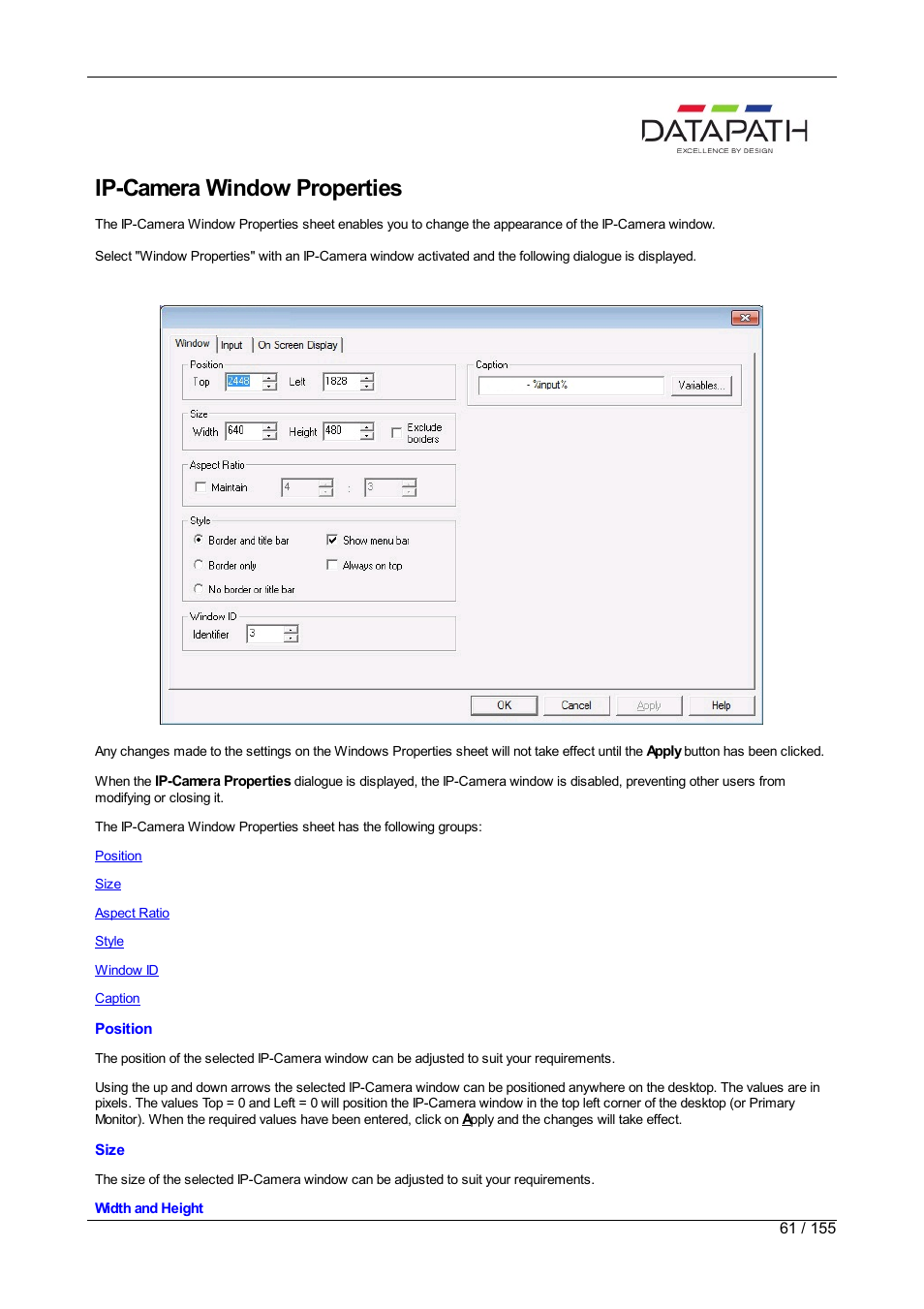 Ip-camera, Ip-camera window properties | Datapath Wall Control User Manual | Page 61 / 155