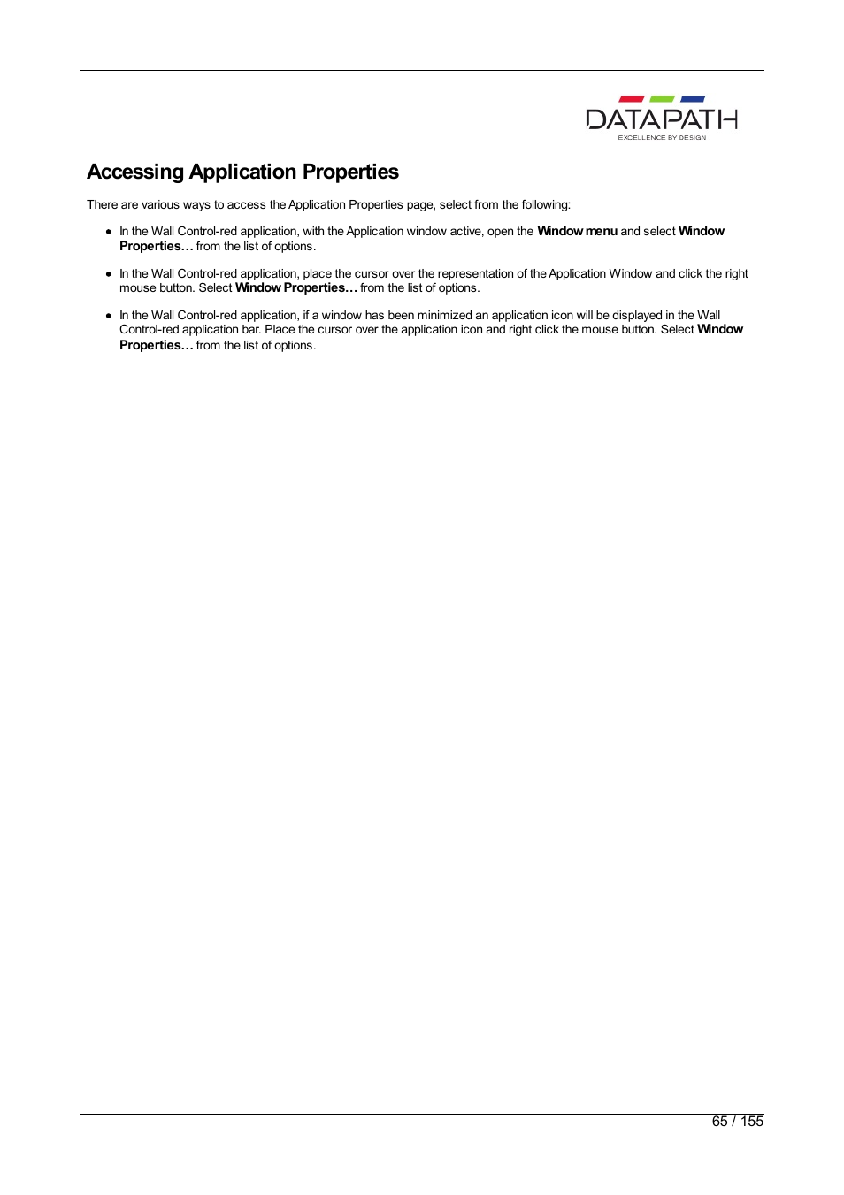 Accessing application properties | Datapath Wall Control User Manual | Page 65 / 155