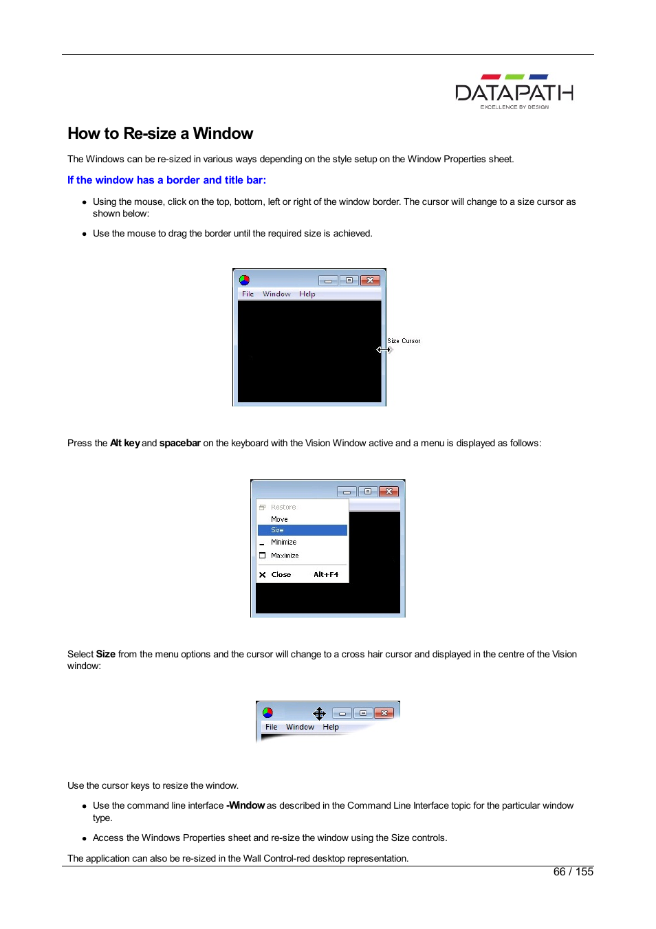 How to re-size a window | Datapath Wall Control User Manual | Page 66 / 155