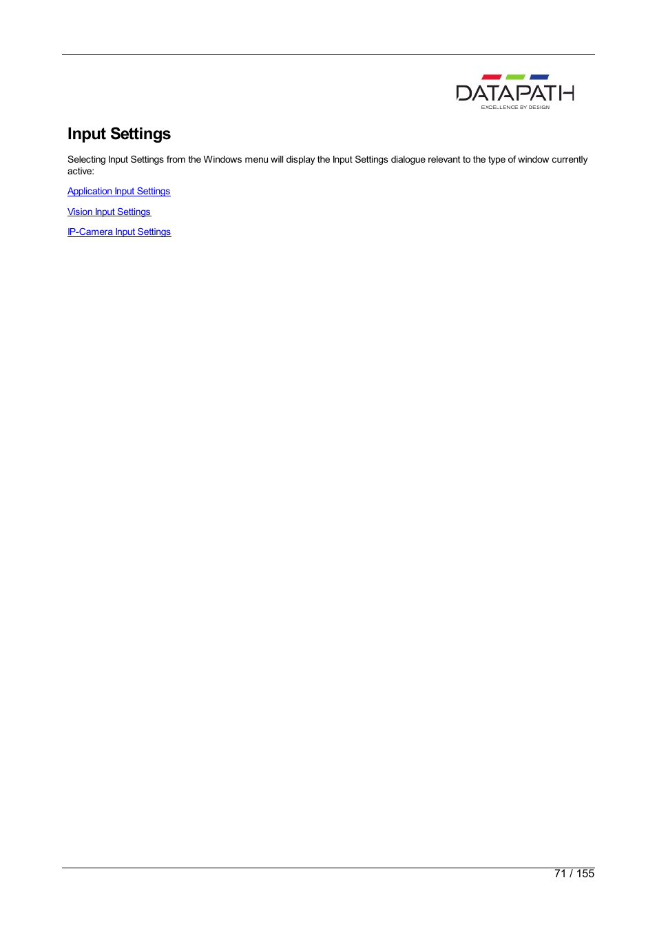 Input settings | Datapath Wall Control User Manual | Page 71 / 155