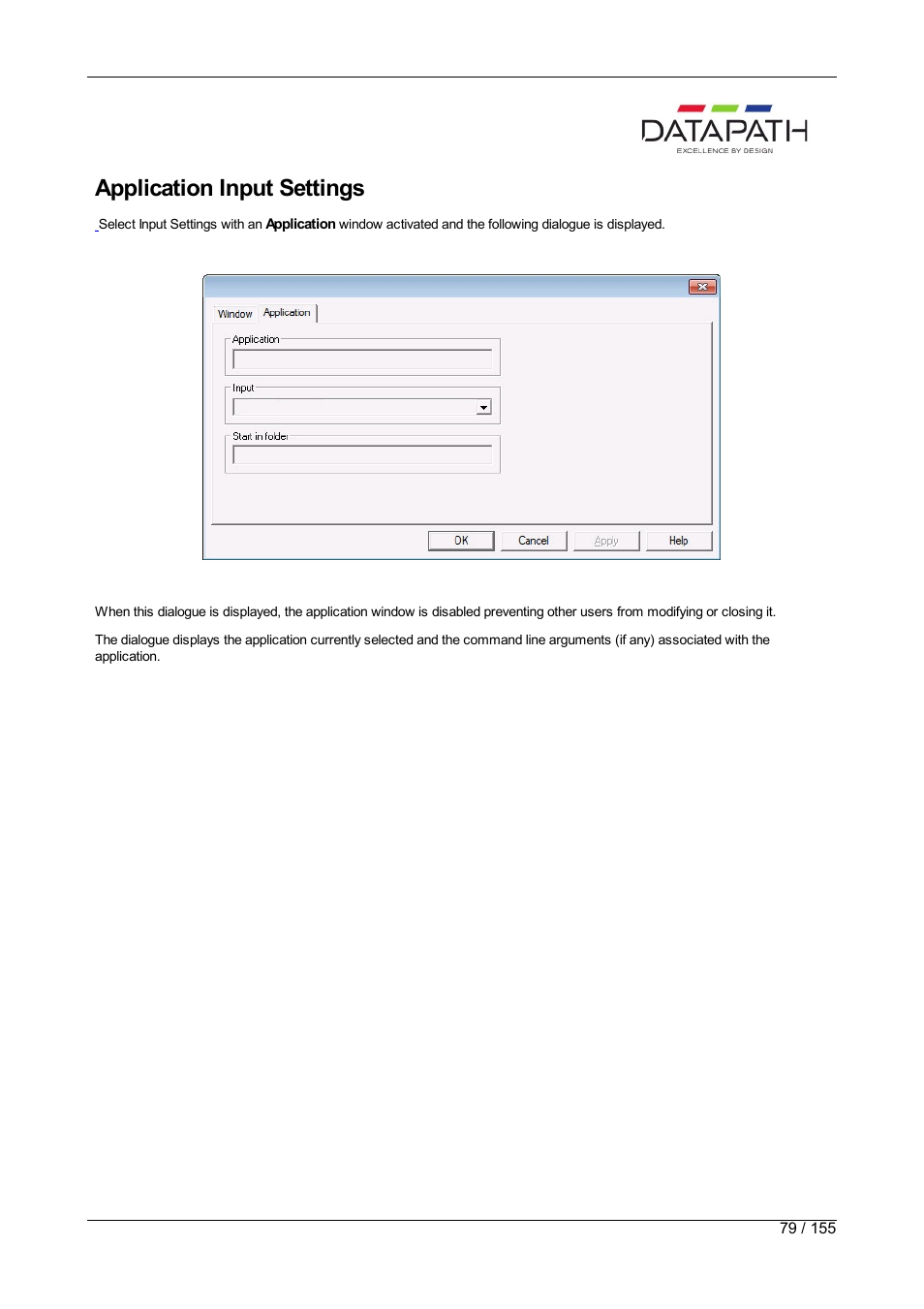 Application, Application input settings | Datapath Wall Control User Manual | Page 79 / 155