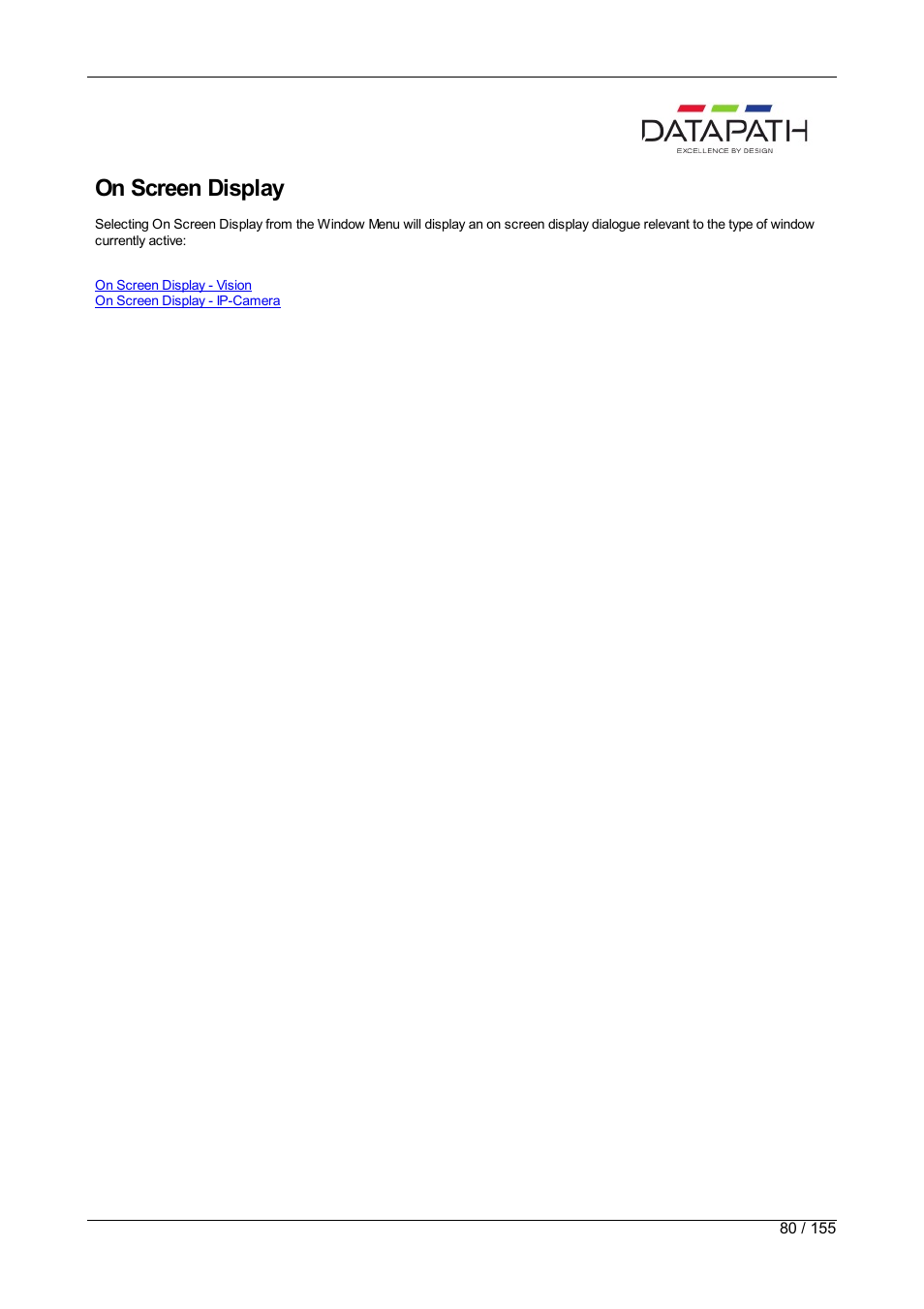 On screen display | Datapath Wall Control User Manual | Page 80 / 155