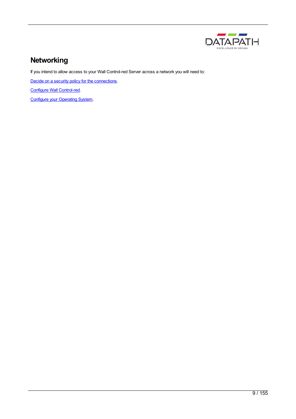 Setting up a server, Networking | Datapath Wall Control User Manual | Page 9 / 155