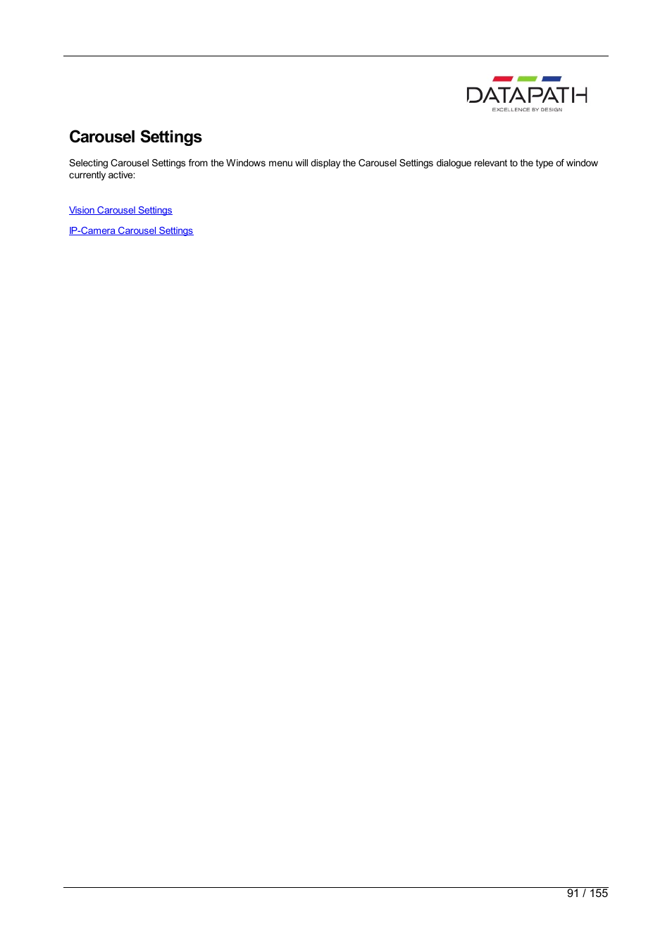Carousel properties, Carousel settings | Datapath Wall Control User Manual | Page 91 / 155