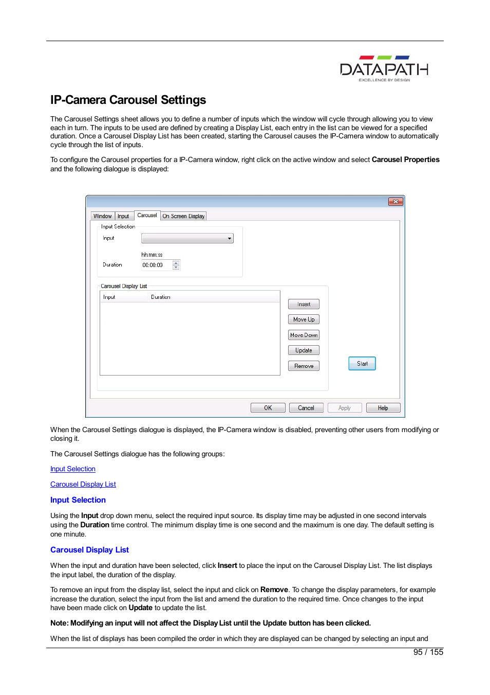 Ip-camera, Ip-camera carousel settings | Datapath Wall Control User Manual | Page 95 / 155