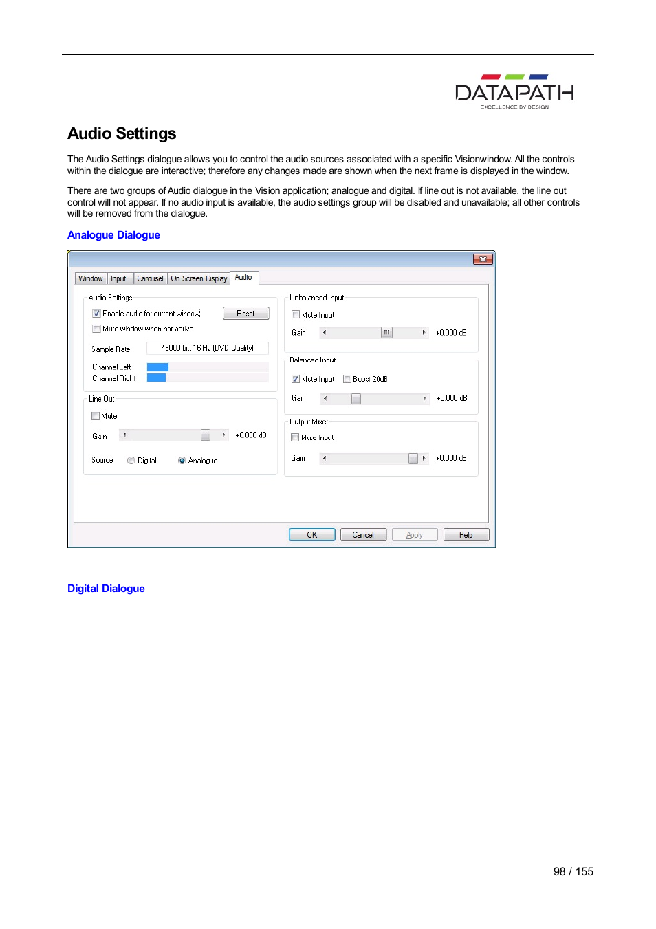 Audio settings | Datapath Wall Control User Manual | Page 98 / 155