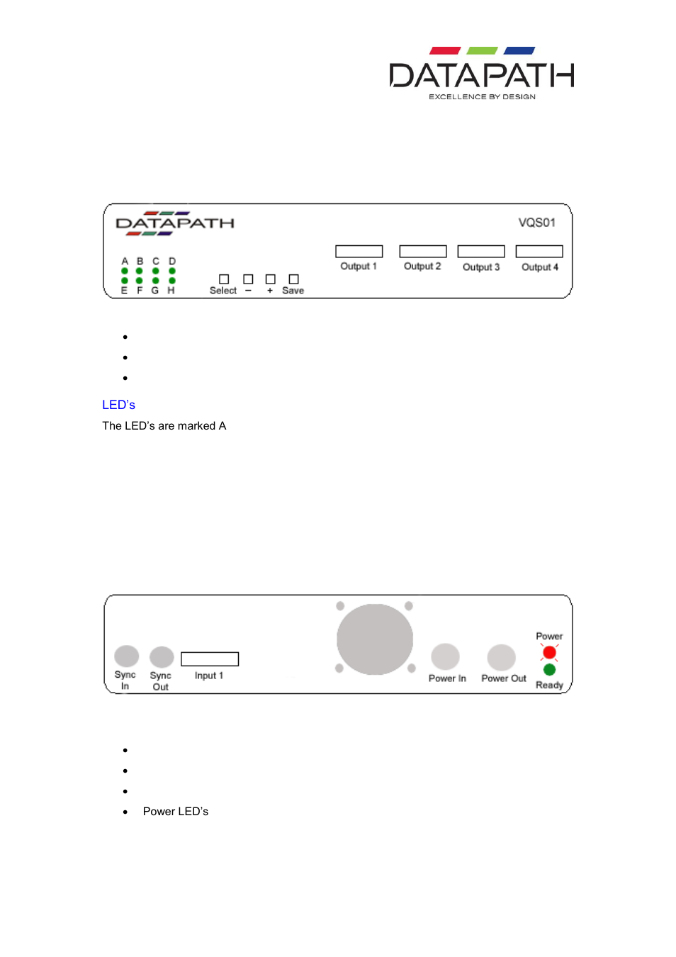 Description, Front panel, Rear panel | Datapath VQS-01 User Manual | Page 8 / 28