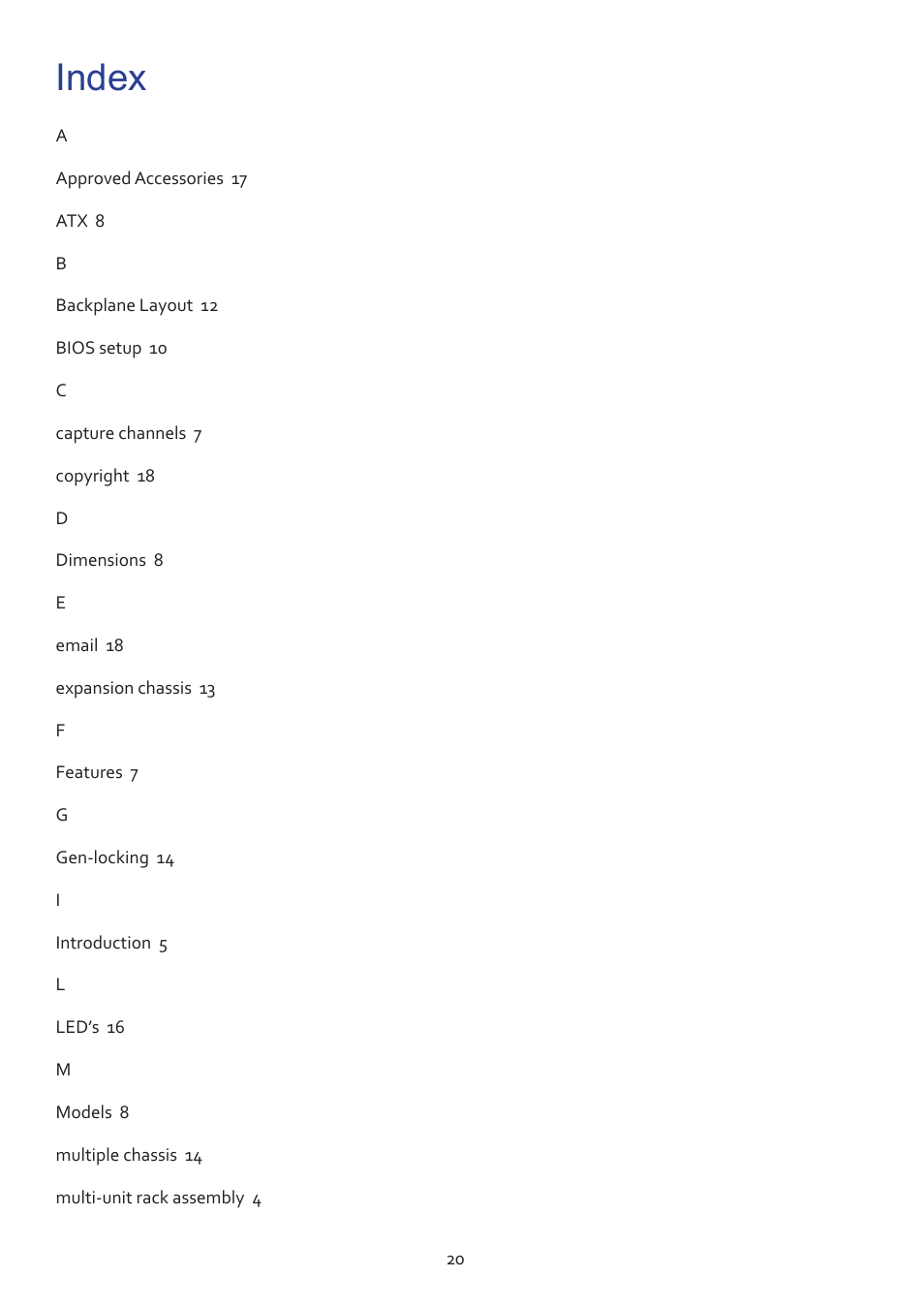 Index | Datapath Vision800 User Manual | Page 20 / 21