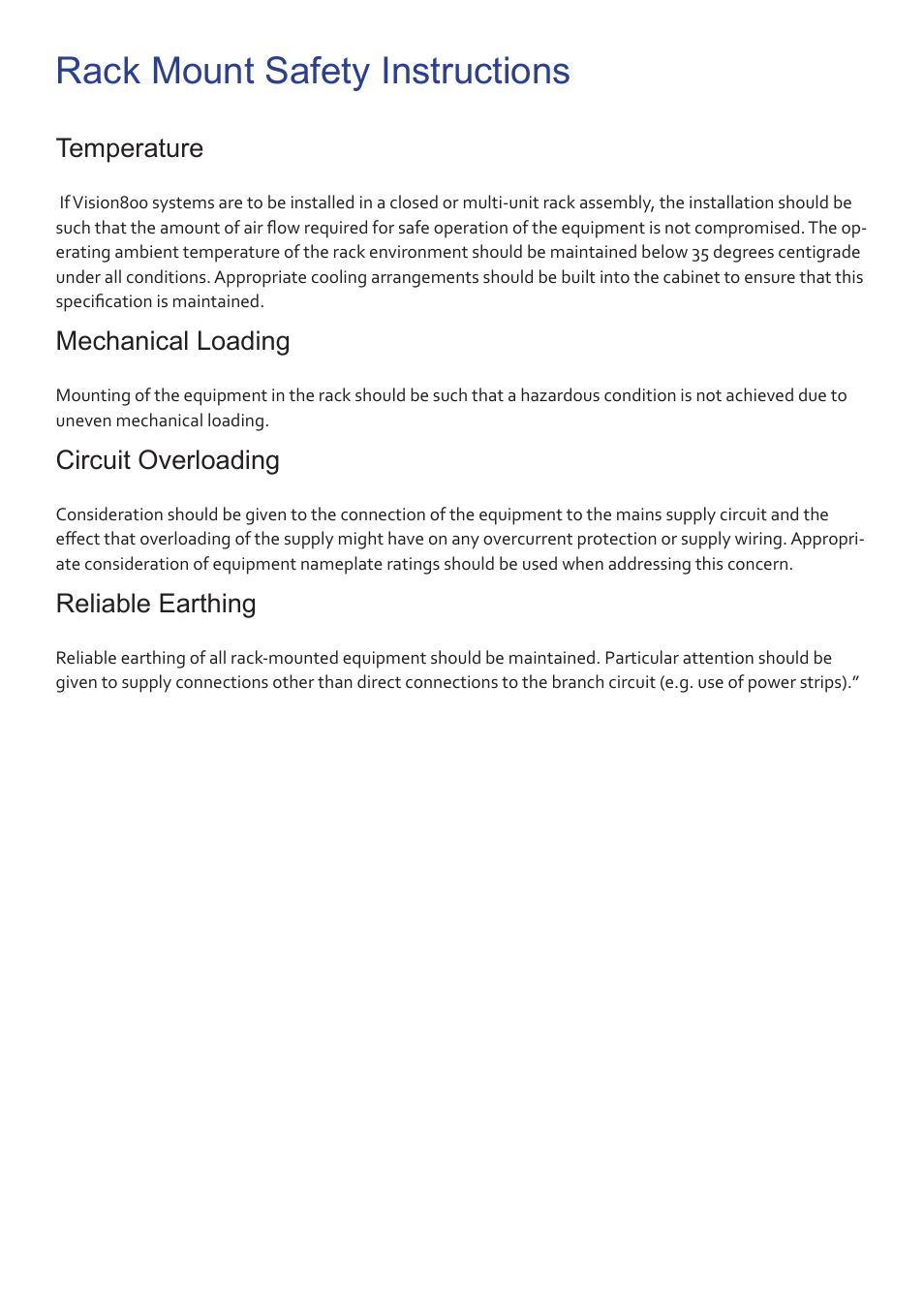 Rack mount safety instructions | Datapath Vision800 User Manual | Page 4 / 21