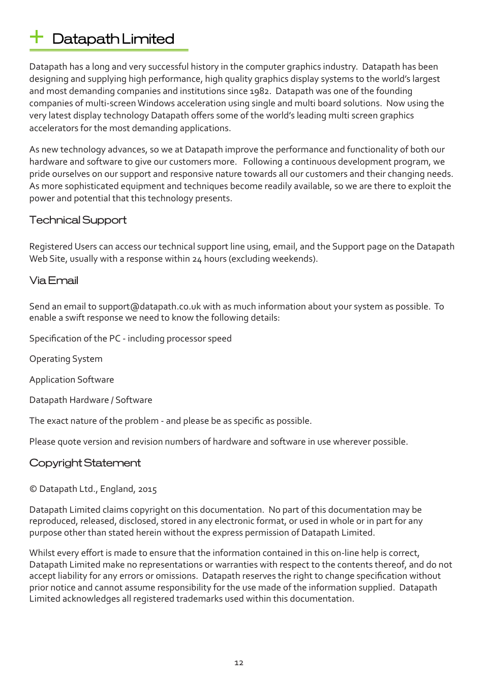 Datapath limited | Datapath Optical Expansion Link User Manual | Page 12 / 13