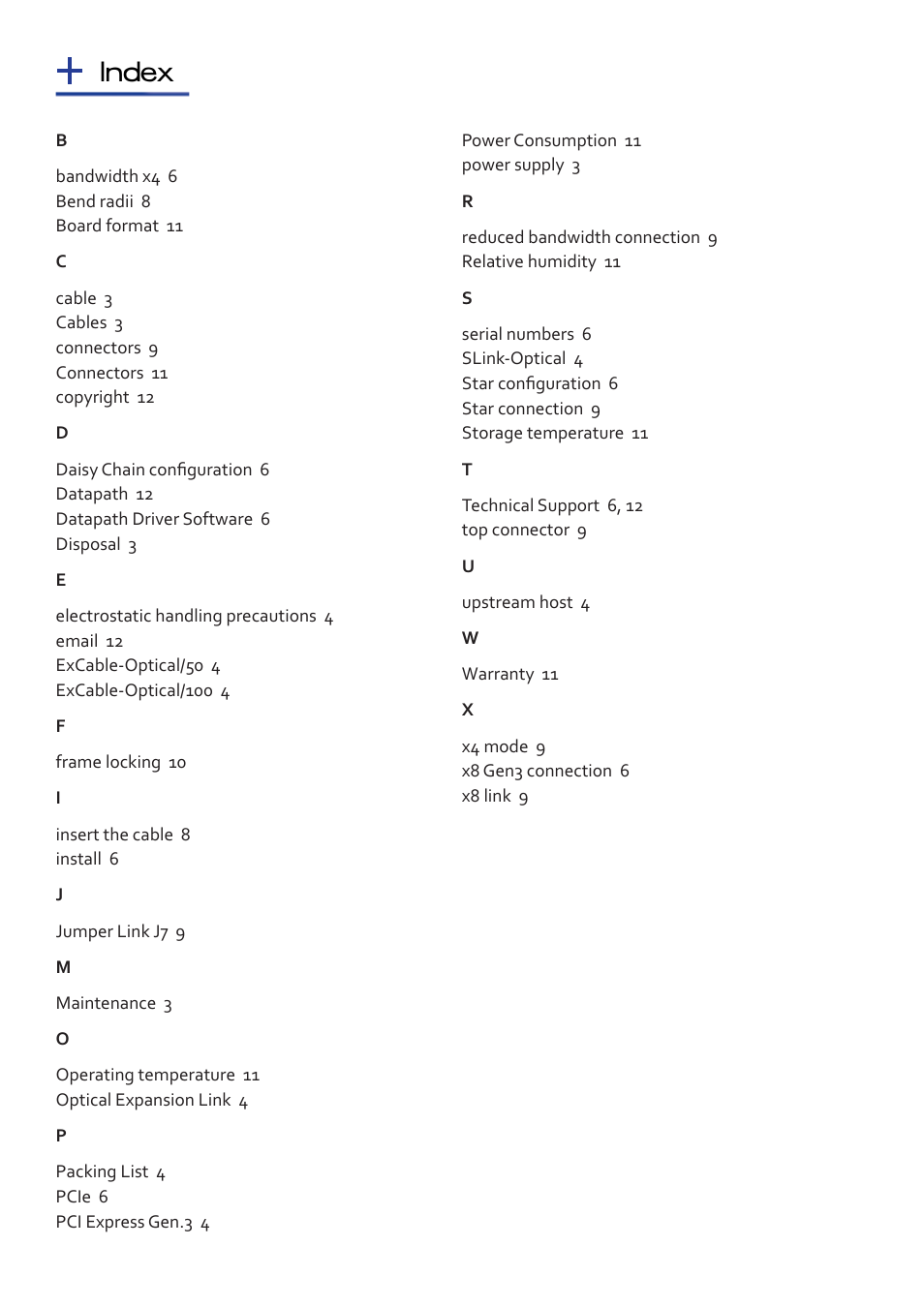 Index | Datapath Optical Expansion Link User Manual | Page 13 / 13