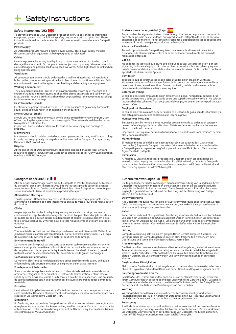 Safety instructions | Datapath Optical Expansion Link User Manual | Page 3 / 13