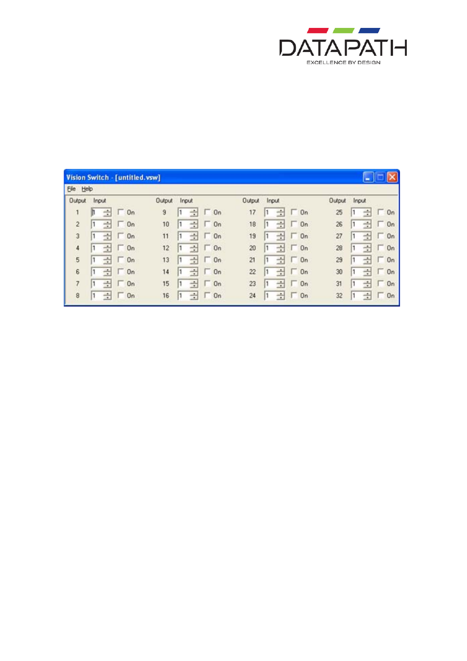 Using the visionswitch application | Datapath VisionSwitch-32 User Manual | Page 8 / 15