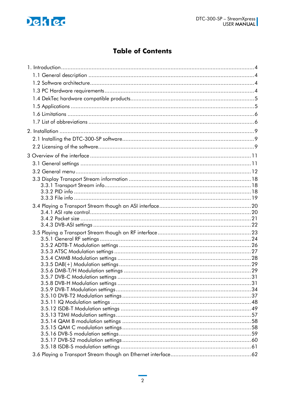 DekTec DTC-300 StreamXpress User Manual | Page 2 / 73
