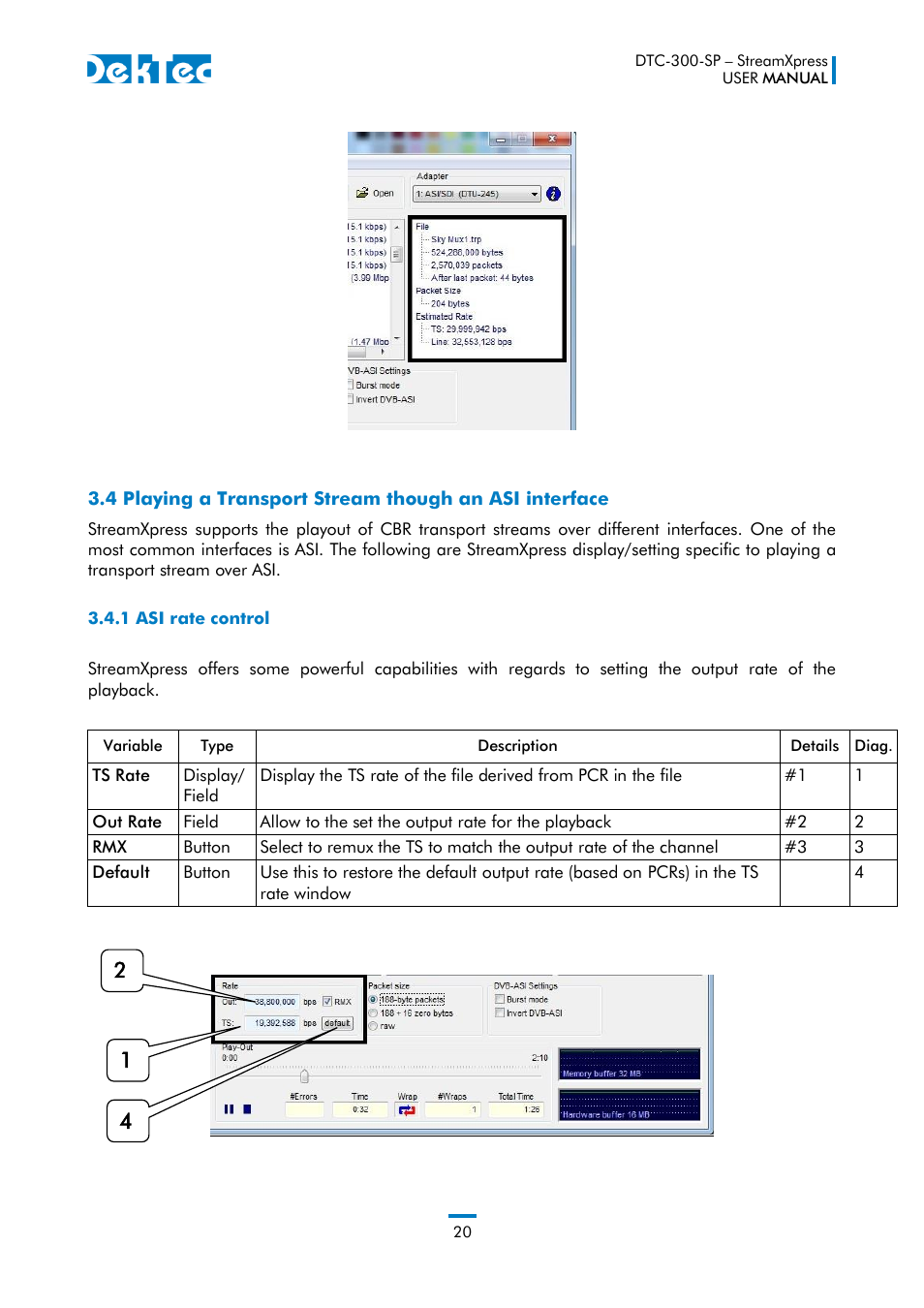 1 asi rate control | DekTec DTC-300 StreamXpress User Manual | Page 20 / 73