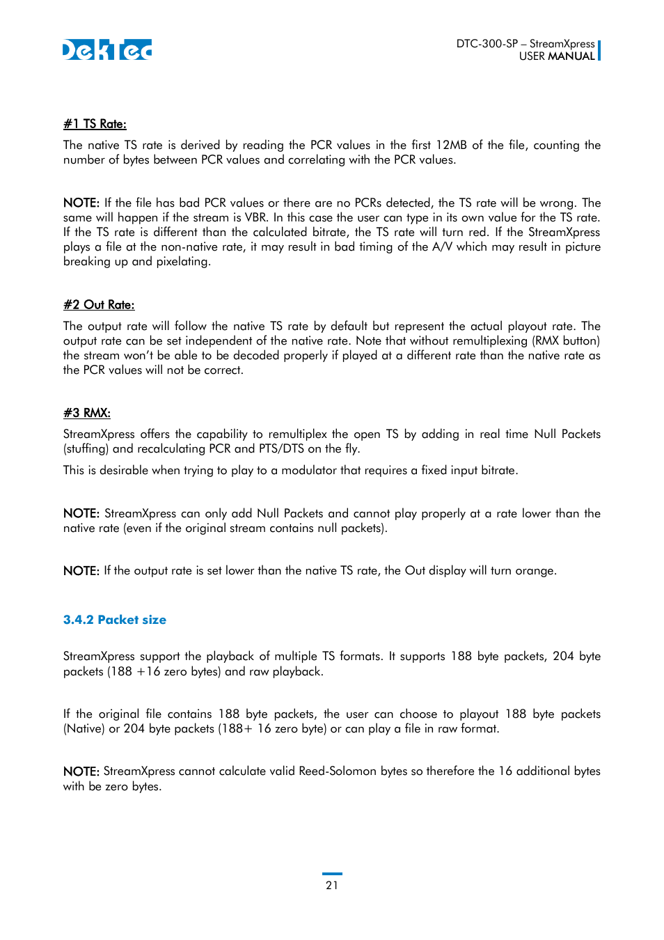 2 packet size | DekTec DTC-300 StreamXpress User Manual | Page 21 / 73