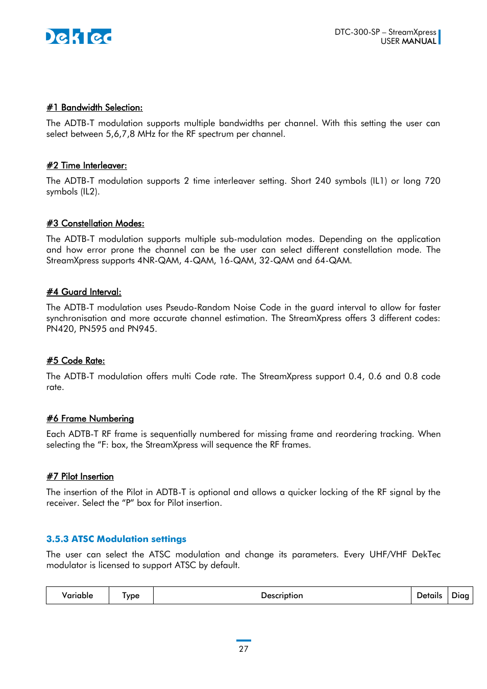 3 atsc modulation settings | DekTec DTC-300 StreamXpress User Manual | Page 27 / 73
